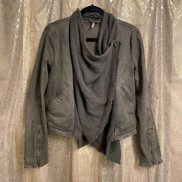 Free People Jackets & Blazers - Free People Boho Foated Drape Front Moto Jacket Olive Size 6